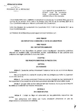 Loi N° 2008-07 portant code de procédure civile commerciale sociale administrative et des comptes
