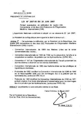 Loi N° 2007-06  portant autorisation de ratification de quatre (04) Conventions et de deux (02) P...