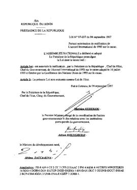 Loi N° 97-037 du 04 septembre 1997 portant autorisation de ratification de L&#039;accord Internat...