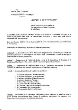 Loi N° 2001-41  portant composition, organisation et fonctionnement du Conseil Supérieur de la Dé...