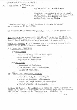 Loi N° 88-006 modifiant et complètant la loi N° 81-014 du 10 octobre 1981 portant statut géneral des personnes militaires des forces armées populaires du bénin