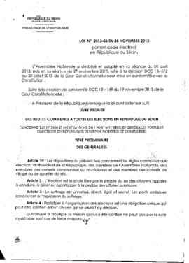 LOI N° 2013-06 portant code électoral en République du Bénin.