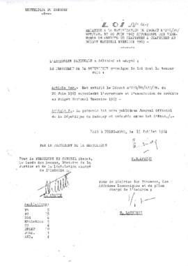 Loi N° 64-7 relative à la ratification du décret N°276/PR/MFT/CAB.Du 20 juin 1963 autorisant des ...