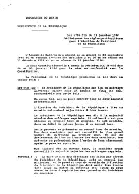 Loi N° 95-015 définissant les règles particulières pour l&#039;élection du Président de la Républ...