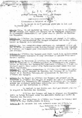 Loi N° 62-16 portant création d&#039;un Office des Changes au Dahomey