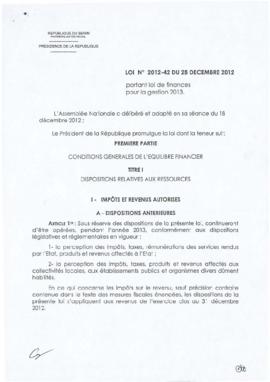 Loi N° 2012-42  portant loi de finances pour la gestion 2013.