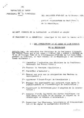 Loi Organique N° 90-027 du 12 octobre 1990 portant organisation du haut conseil de la république