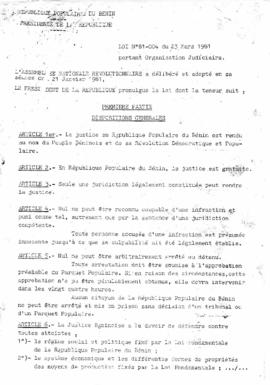 Loi N° 81-004  du 23 mars 1981 portant organisation judiciaire