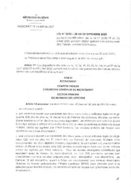 Loi N° 2020-28 du 02 septembre 2020 portant modification de la loi n° 2020-19 du 03 juillet 2020 portant statut spécial des personnels des Forces armées béninoises