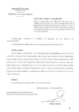 Loi N°2019-04 du 17 janvier 2019 portant autorisation de ratification de l&#039;accord de crédit ...