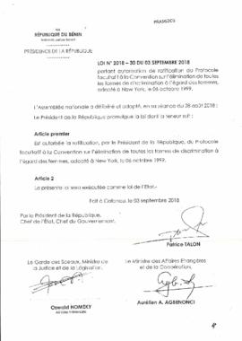 Loi N°2018-30 du 03 septembre 2018 portant  autorisation de ratification du Protocole facultatif ...
