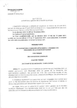 Loi N°2015-18 du 17 janvier 2018 portant statut général de la fonction publique