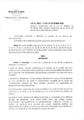Loi N°2022 - 17 du 19 octobre 2022 portant modification de la loi N° 2020-37 du 03 février 2021 p...